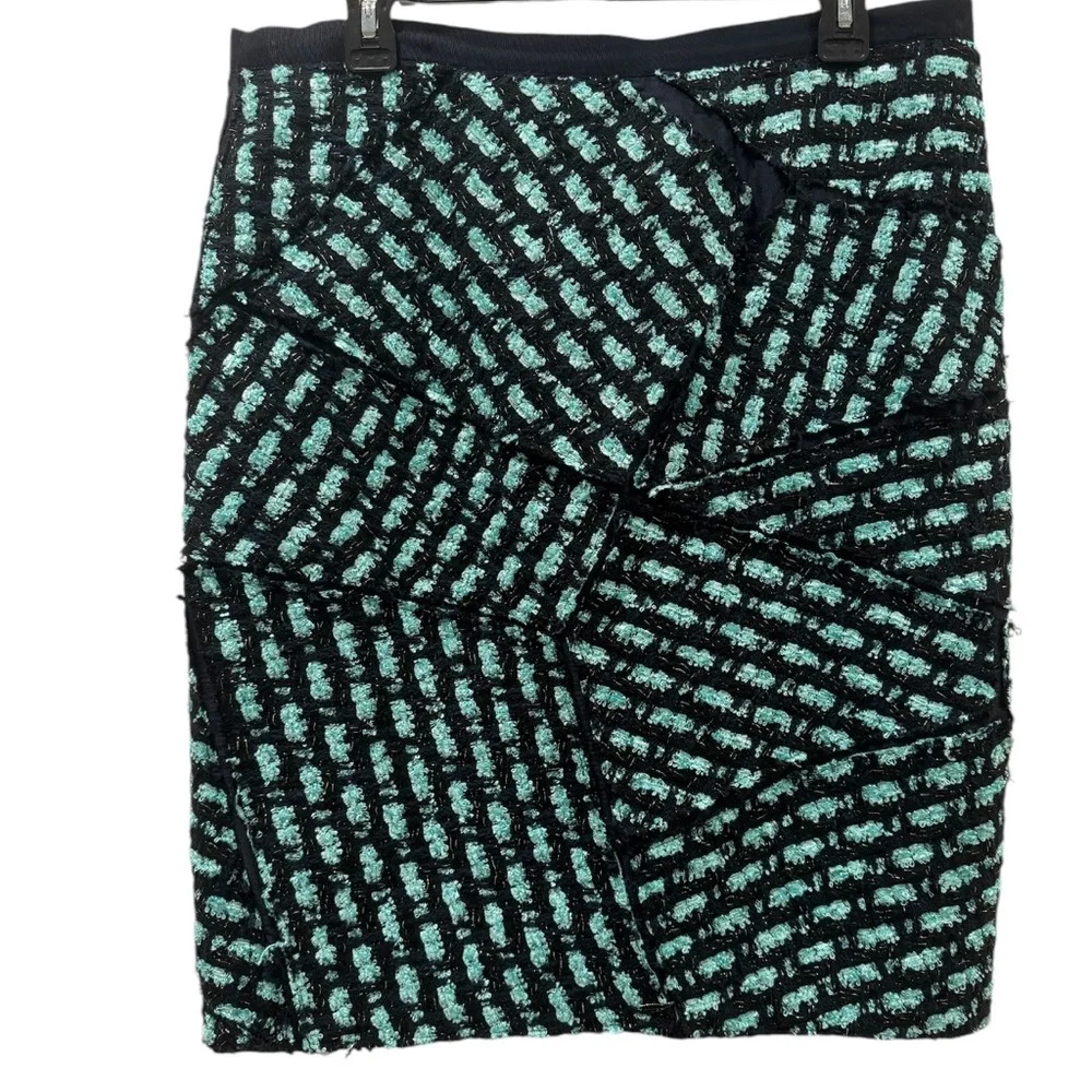 OSCAR DE LA RENTA Tweed Bright Blue Patchwork Pencil Skirt